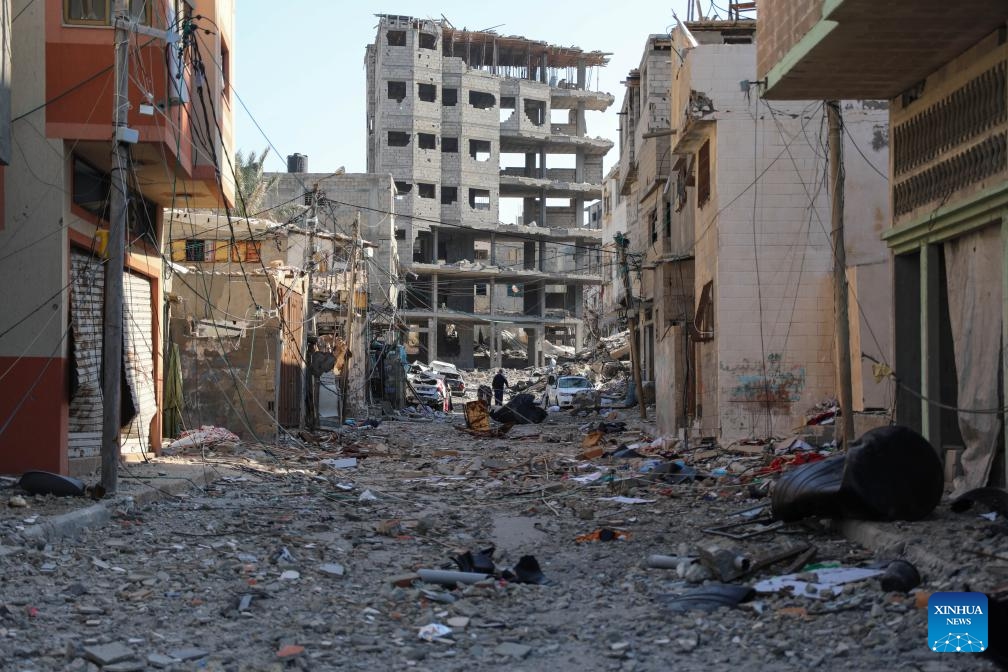 Photo taken on Nov. 29, 2023 shows destroyed buildings in Gaza City. After weeks of Israeli strikes on Gaza in retaliation for an attack on Oct. 7 by Hamas against Israel, the two sides reached a four-day humanitarian truce last week, which was extended for another two days starting on Tuesday. (Photo: Xinhua)