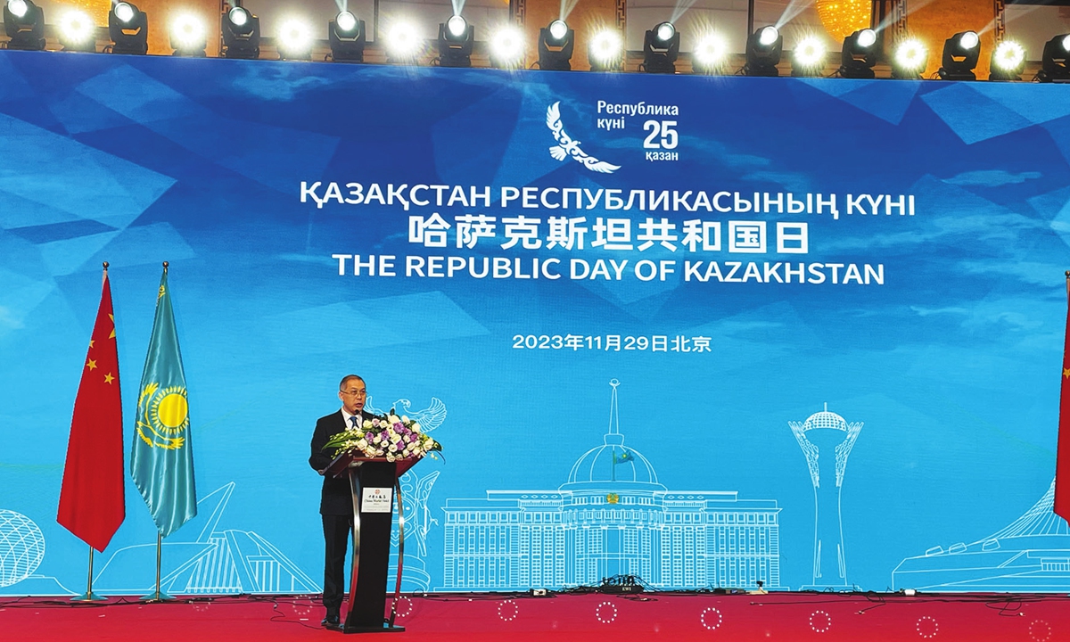 Ambassador of Kazakhstan to China Shakhrat Nuryshev gives a speech at the reception on November 29, 2023. Photo: Hou Xiangjun/GT