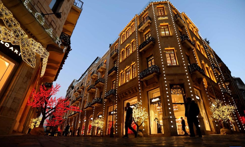 This photo taken on Dec. 1, 2023 shows decorations for Christmas in Beirut, Lebanon. (Photo: Xinhua)