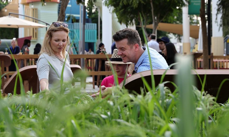 People visit the Green Zone of the 28th session of the Conference of the Parties to the United Nations Framework Convention on Climate Change (COP28), in Dubai, the United Arab Emirates, Dec. 3, 2023. Green Zone of COP28 opens to the public at the Expo City of Dubai on Sunday. (Photo: Xinhua)