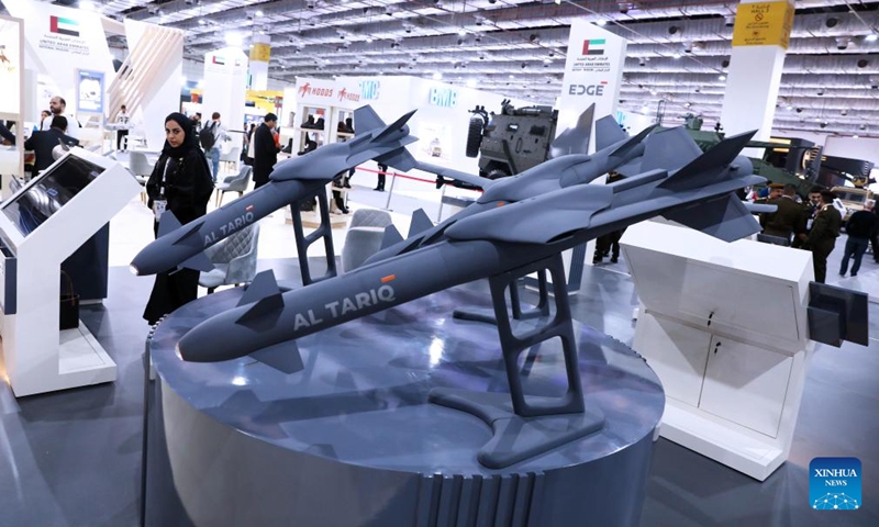 Military equipment is exhibited at EDEX 2023 in Cairo, Egypt, on Dec. 4, 2023. Egypt held on Monday the third session of its international defense expo, EDEX 2023, in Cairo. The four-day biennial event features around 400 defense and security companies from several countries displaying their up-to-date military technology, equipment and systems across land, sea and air.(Photo: Xinhua)