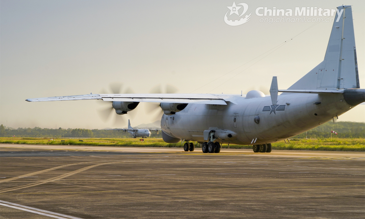 An anti-submarine patrol aircraft attached to a naval aviation unit under the PLA Southern Theater Command speeds up to take off during the combat training on November 27, 2023. Photo:China Military