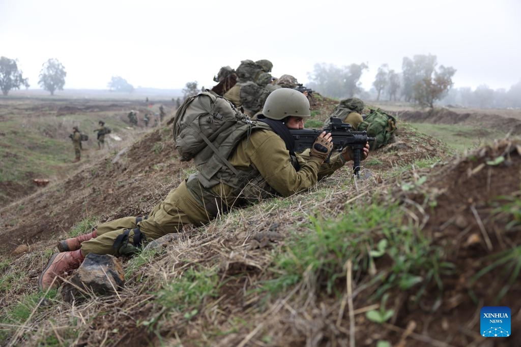 Israeli soldiers take part in a military drill in the Golan Heights, Dec. 6, 2023.(Photo: Xinhua)