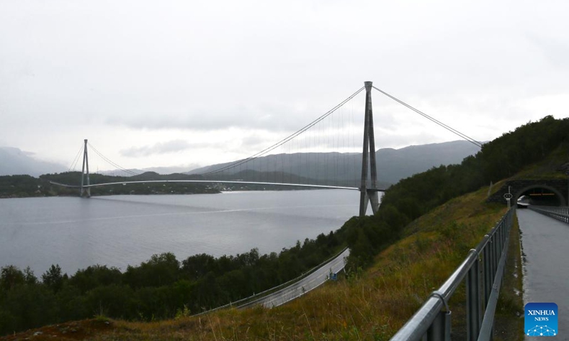 This photo taken on Sept. 4, 2023 shows the Halogaland Bridge near Norway's northern port city of Narvik. (Photo: Xinhua)