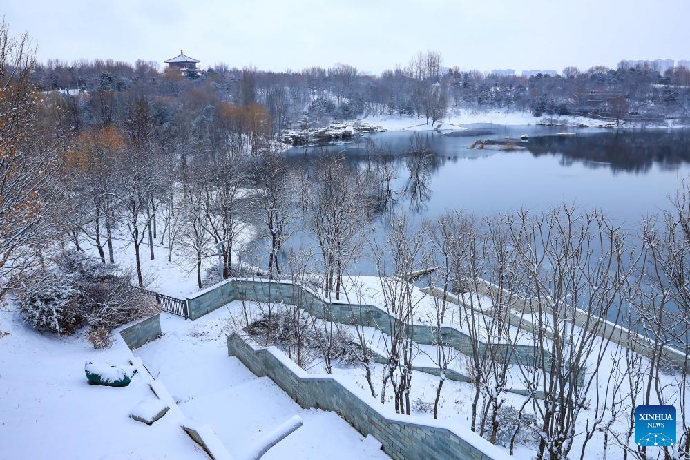 This photo taken on Dec. 11, 2023 shows the snow scenery of the Beijing Garden Expo Park in Beijing, capital of China.(Photo: Xinhua)