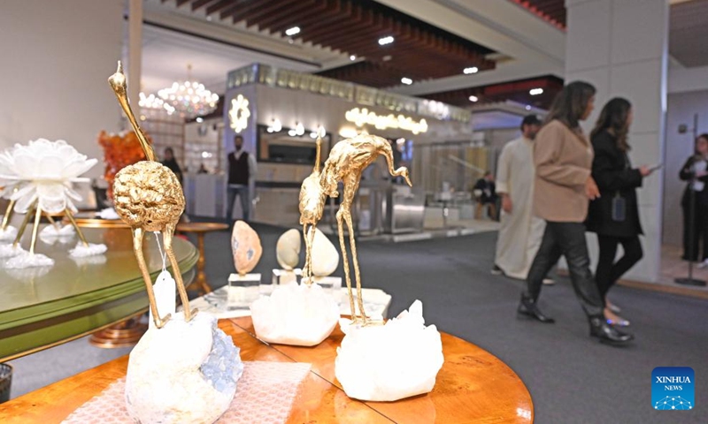 People visit the Mirzaam Expo in Hawalli Governorate, Kuwait, on Dec. 12, 2023. The Mirzaam Expo, an interior design and decor exhibition, kicked off here on Tuesday and will last until Dec. 16.(Photo: Xinhua)