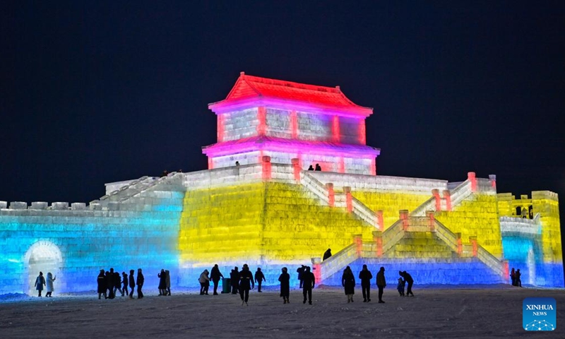 Tourists visit Changchun Ice and Snow New World in Changchun, northeast China's Jilin Province, Dec. 12, 2023. The 27th Changchun Ice and Snow Festival kicked off here on Tuesday.(Photo: Xinhua)