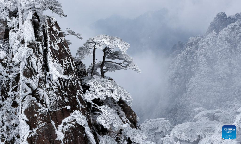 This photo taken on Dec. 16, 2023 shows the snow scenery at the Huangshan Mountain scenic area in Huangshan City, east China's Anhui Province. The scenic area witnessed the first snowfall in this winter recently. (Photo by Shi Yalei/Xinhua)