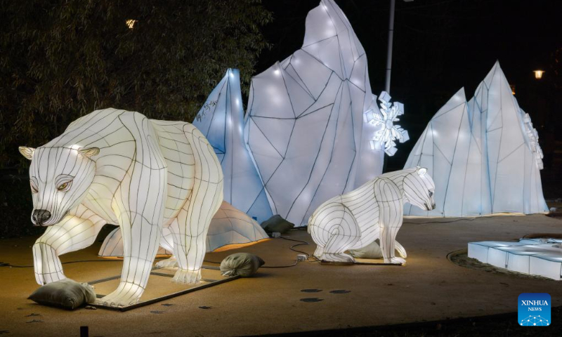 Lanterns are displayed at the Year of the Dragon Lantern Festival in Budapest Zoo in Budapest, Hungary, Dec. 16, 2023. (Photo by Attila Volgyi/Xinhua)