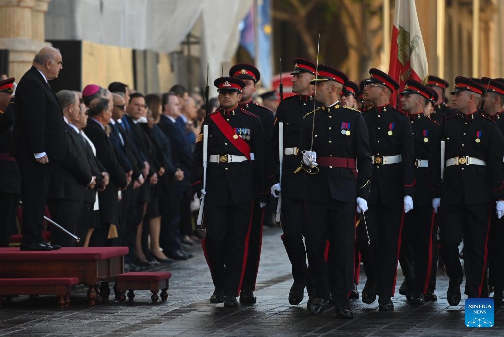 Soldiers of the Armed Forces of Malta attend a parade during Republic Day celebrations in Valletta, Malta, on Dec. 13, 2023. Malta celebrated the 49th anniversary as a Republic on Wednesday.(Photo: Xinhua)