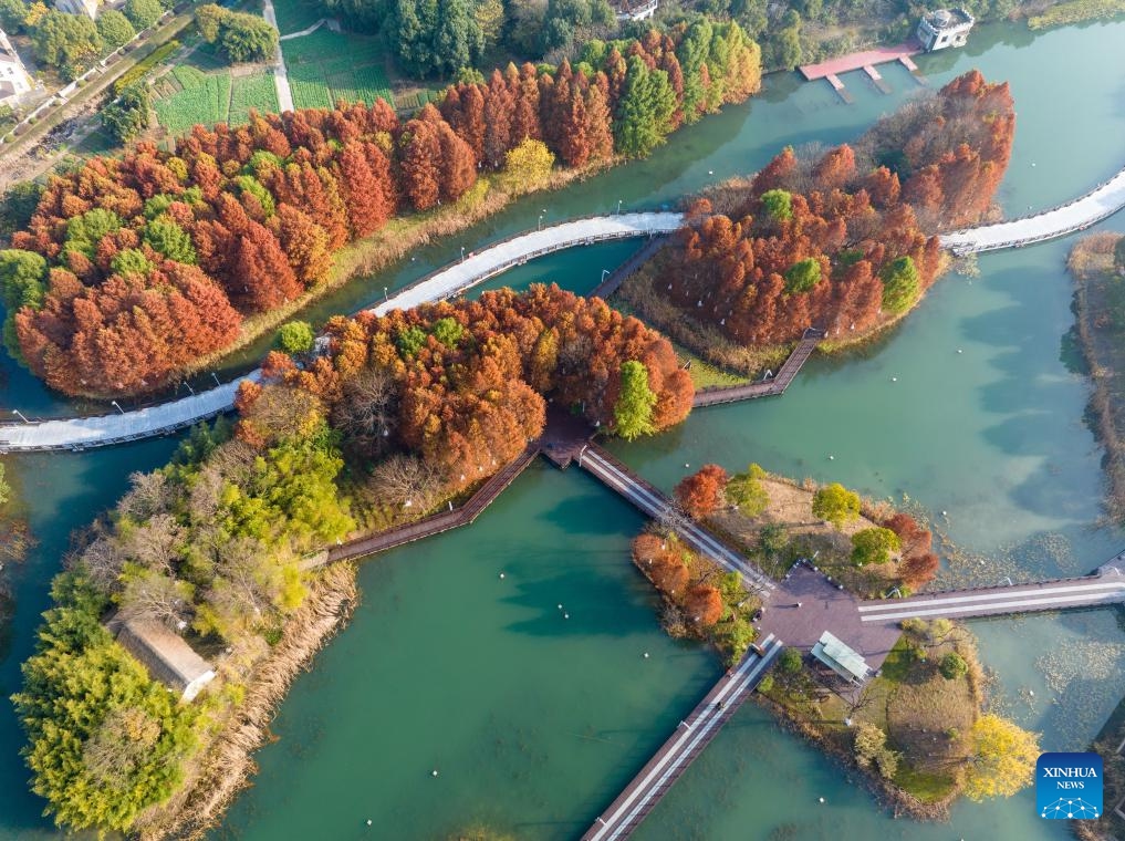 This aerial photo taken on Dec. 14, 2023 shows a view of the Xilu Park in Kunshan City, east China's Jiangsu Province. (Photo: Xinhua)