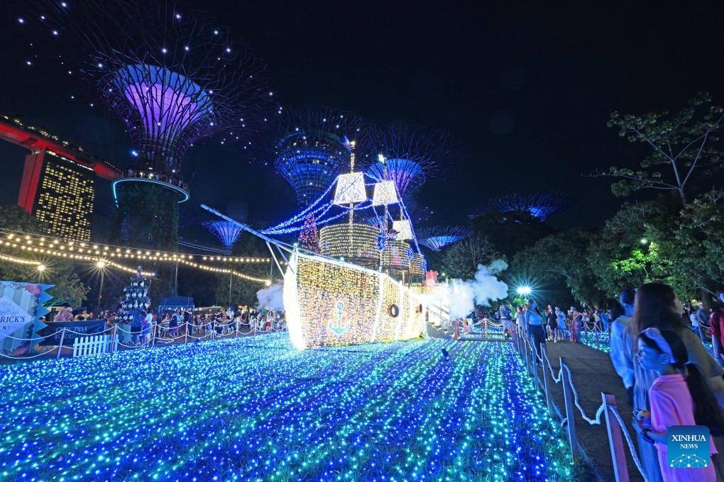 People view light installations for Christmas at Singapore's Gardens by the Bay on Dec. 18, 2023.(Photo: Xinhua)