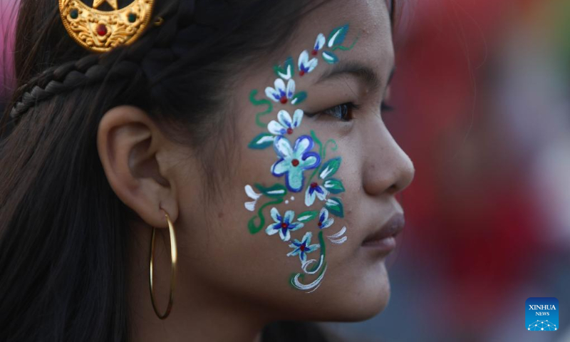 A girl in traditional attire from the Gurung community is pictured during the celebration of Tamu Lhosar festival to mark the commencement of Gurung new year in Kathmandu, Nepal, Dec. 31, 2023. (Photo by Sulav Shrestha/Xinhua)