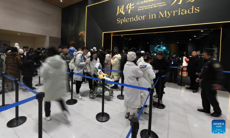 Tourists visit the Chengdu Museum in Chengdu, southwest China's Sichuan Province, Dec. 31, 2023. Cultural tourism has become an option for both residents and tourists in the southwestern city of Chengdu during the three-day New Year holiday. (Xinhua/Tang Wenhao)