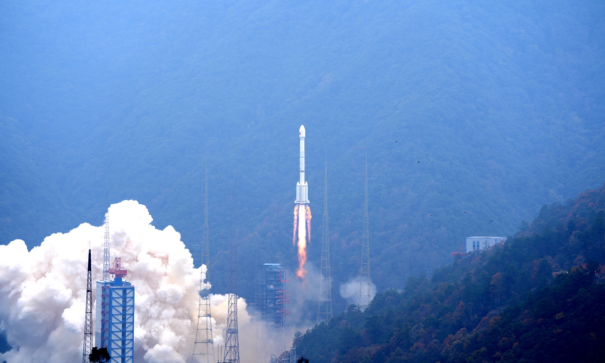 Carrying the 57th and the 58th satellites of the BDS system, a Long March-3B carrier rocket thunders into the sky from the Xichang Satellite Launch Center in Southwest China's Sichuan Province on December 26, 2023. Photo: VCG