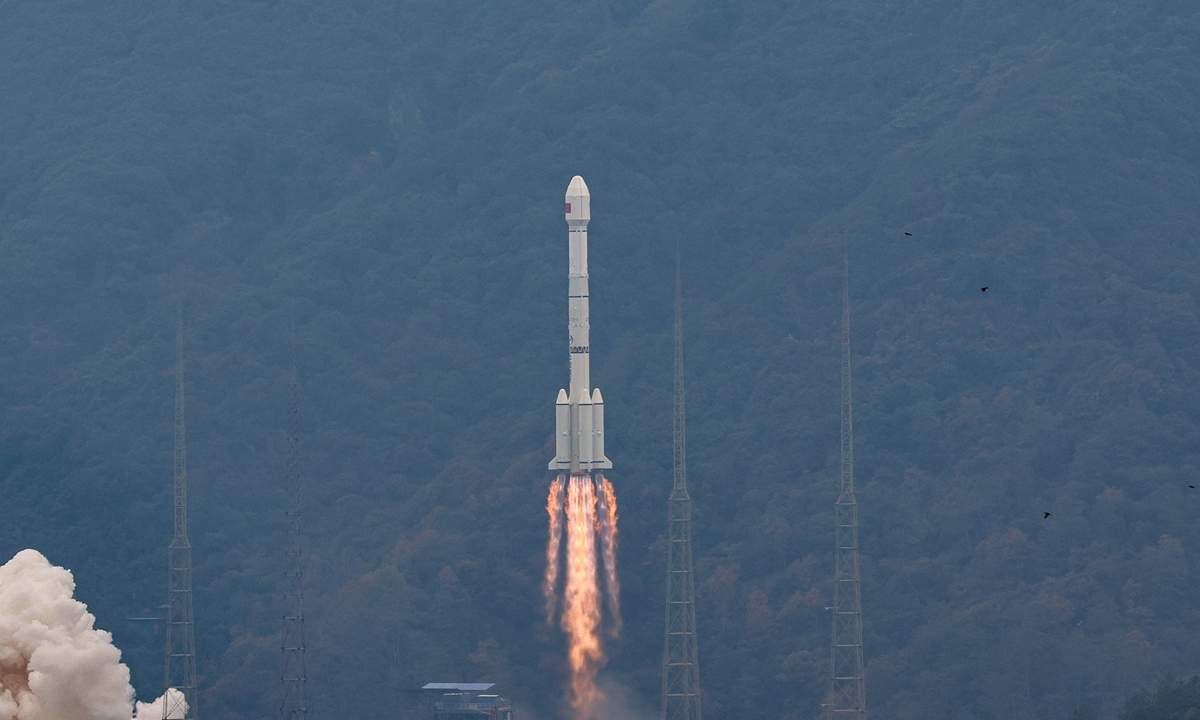 Carrying the 57th and the 58th satellites of the BDS system, a Long March-3B carrier rocket and the Yuanzheng-1 upper stage attached to the carrier rocket thundered into the sky from the Xichang Satellite Launch Center in Southwest China's Sichuan Province on Tuesday morning. Photos: Deng Xiaoci/GT