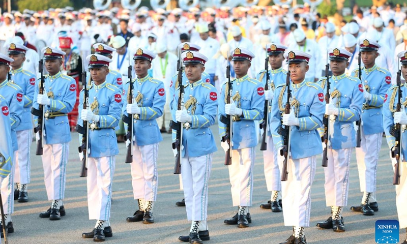 Guard of honor attend a ceremony held to mark Myanmar's 76th Independence Day in Nay Pyi Taw, Myanmar, Jan. 4, 2024.(Photo: Xinhua)