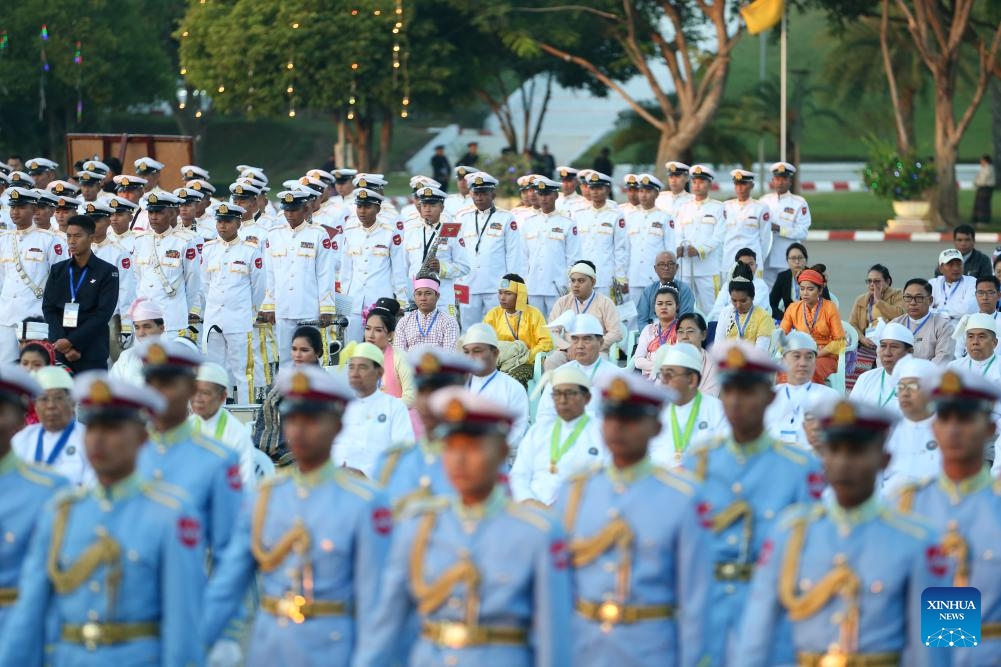 Guard of honor attend a ceremony held to mark Myanmar's 76th Independence Day in Nay Pyi Taw, Myanmar, Jan. 4, 2024.(Photo: Xinhua)