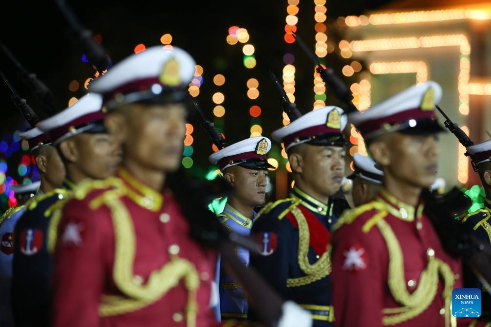 Guard of honor attend a ceremony held to mark Myanmar's 76th Independence Day in Nay Pyi Taw, Myanmar, Jan. 4, 2024.(Photo: Xinhua)