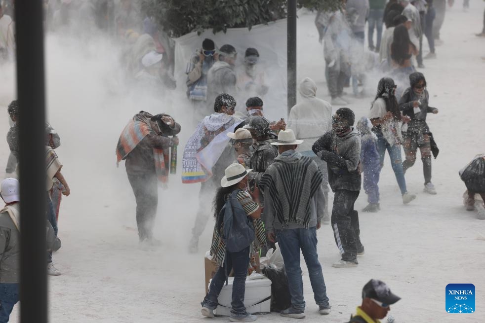 Revelers enjoy their time during the Carnival of Blacks and Whites in Pasto, Colombia on Jan. 3, 2024. The carnival was inscribed on the UNESCO Representative List of the Intangible Cultural Heritage of Humanity in 2009.(Photo: Xinhua)