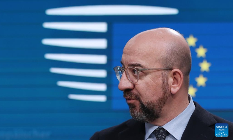 This file photo taken on Dec. 15, 2023 shows European Council President Charles Michel speaking at a press conference during the European Council meeting in Brussels, Belgium. European Council President Charles Michel has informed Belgian media of his decision to run for the election of the Member of European Parliament (MEP) in June, leading to his early departure from the Council presidency in July. (Xinhua/Zhao Dingzhe)