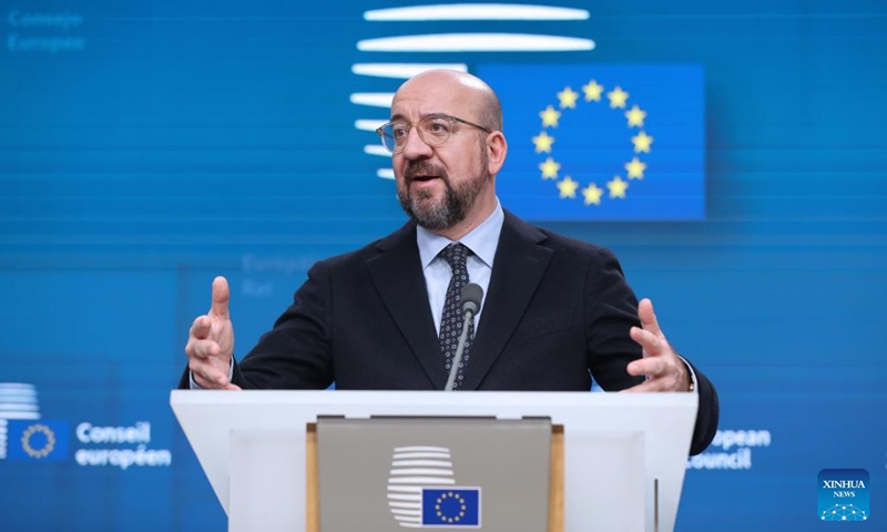 This file photo taken on Dec. 15, 2023 shows European Council President Charles Michel speaking at a press conference during the European Council meeting in Brussels, Belgium. European Council President Charles Michel has informed Belgian media of his decision to run for the election of the Member of European Parliament (MEP) in June, leading to his early departure from the Council presidency in July. (Xinhua/Zhao Dingzhe)