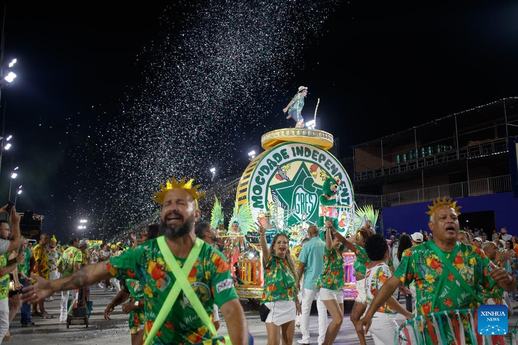 Performers participate in the first day of technical rehearsal for the carnival parade at the Sambadrome in Rio de Janeiro, Brazil, Jan. 7, 2024.(Photo: Xinhua)