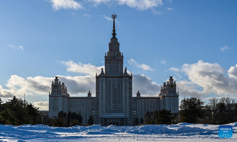 This photo taken on Jan. 12, 2024 shows the Moscow State University in Moscow, Russia. (Xinhua/Cao Yang)