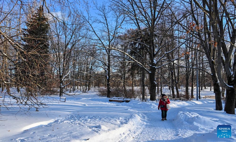 A woman walks at a park in Moscow, Russia, Jan. 12, 2024. (Xinhua/Cao Yang)