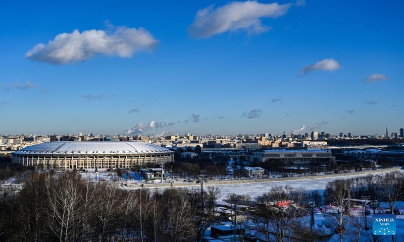 This photo taken on Jan. 12, 2024 shows a view of the Moskva river in Moscow, Russia. (Xinhua/Cao Yang)