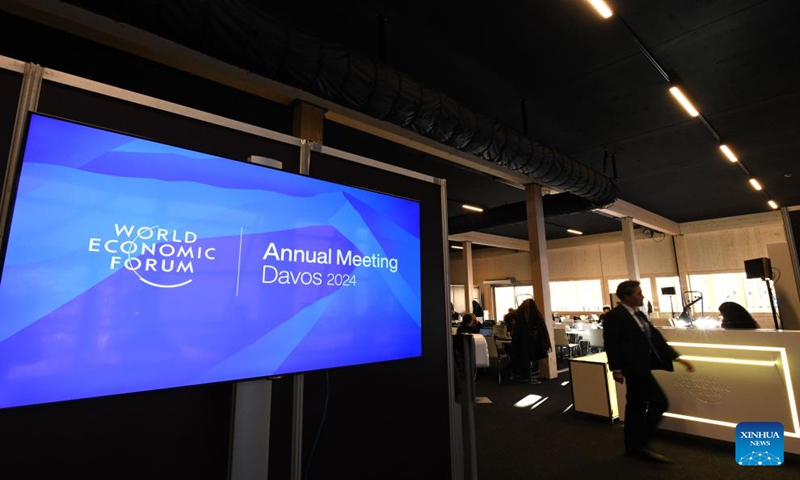 This photo taken on Jan. 14, 2024 shows a view of the media center for the World Economic Forum (WEF) Annual Meeting 2024 in Davos, Switzerland. (Xinhua/Lian Yi)