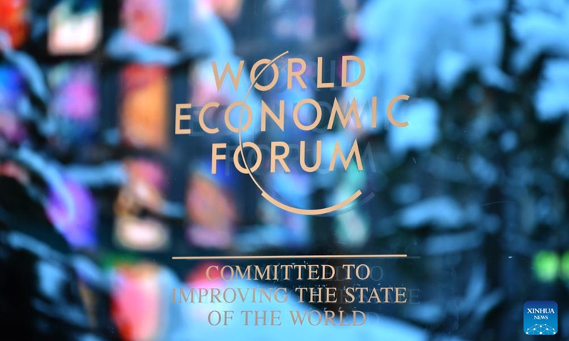 This photo taken on Jan. 14, 2024 shows the logo of the World Economic Forum (WEF) in Davos, Switzerland. On the theme of Rebuilding Trust, the 54th WEF Annual Meeting will take place here from Jan. 15 to Jan. 19. The main topics at the forum range from achieving security and cooperation in a divided world, creating jobs and growth for a new era to a long-term strategy for climate, nature and energy. (Xinhua/Lian Yi)