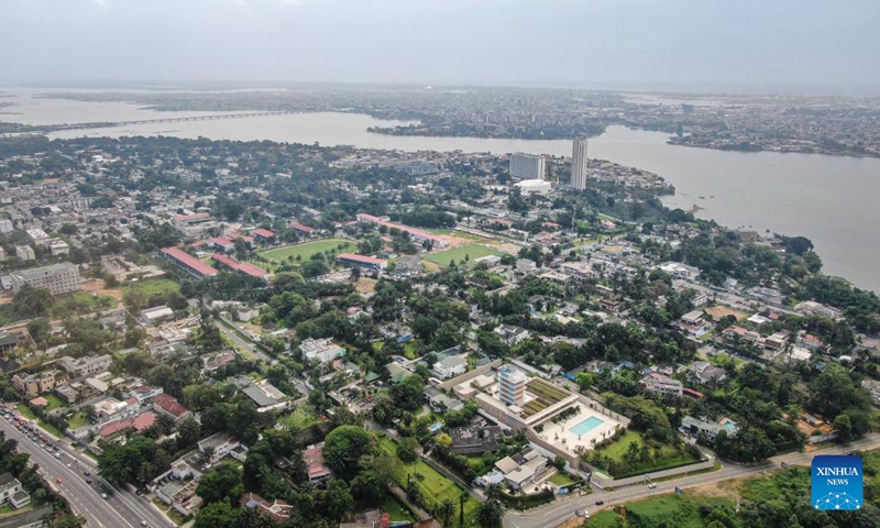 An aerial drone photo shows a view of Abidjan, Cote d'Ivoire, Jan. 10, 2024. Abidjan is the largest city and economic capital of Cote d'Ivoire. (Xinhua/Han Xu)