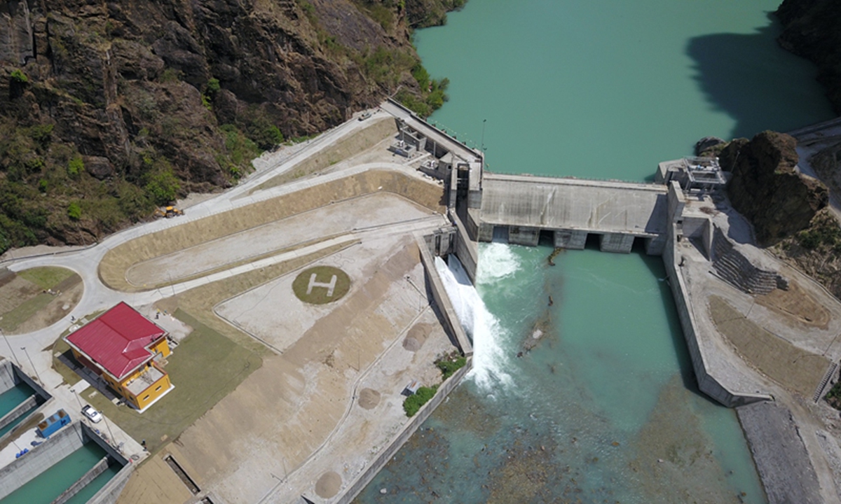 An aerial photo of the dam of the upper Tamakoshi hydroelectric project in Nepal Photo: Courtesy of PowerChina