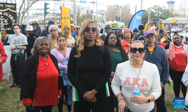 People participate in a march of Martin Luther King Jr. in New Orleans, Louisiana, the United States, Jan. 15, 2024.(Photo: Xinhua)