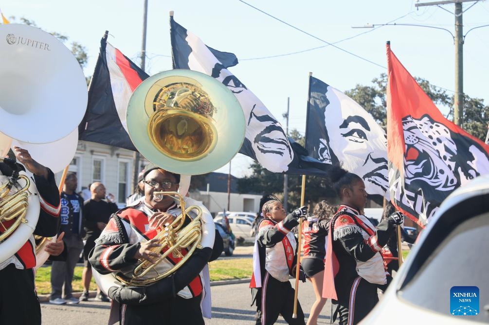 Performers participate in a march of Martin Luther King Jr. in New Orleans, Louisiana, the United States, Jan. 15, 2024.(Photo: Xinhua)