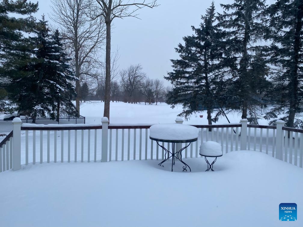 Photo taken on Jan. 18, 2024 shows backyard of one residential building shrouded in snow in East Amherst, Erie county, New York State, the United States.(Photo: Xinhua)