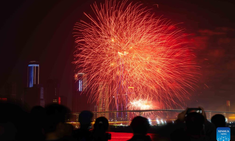 Fireworks in celebration of the Spring Festival illuminate the sky in Macao, south China, Feb. 12, 2024. (Photo: Xinhua)