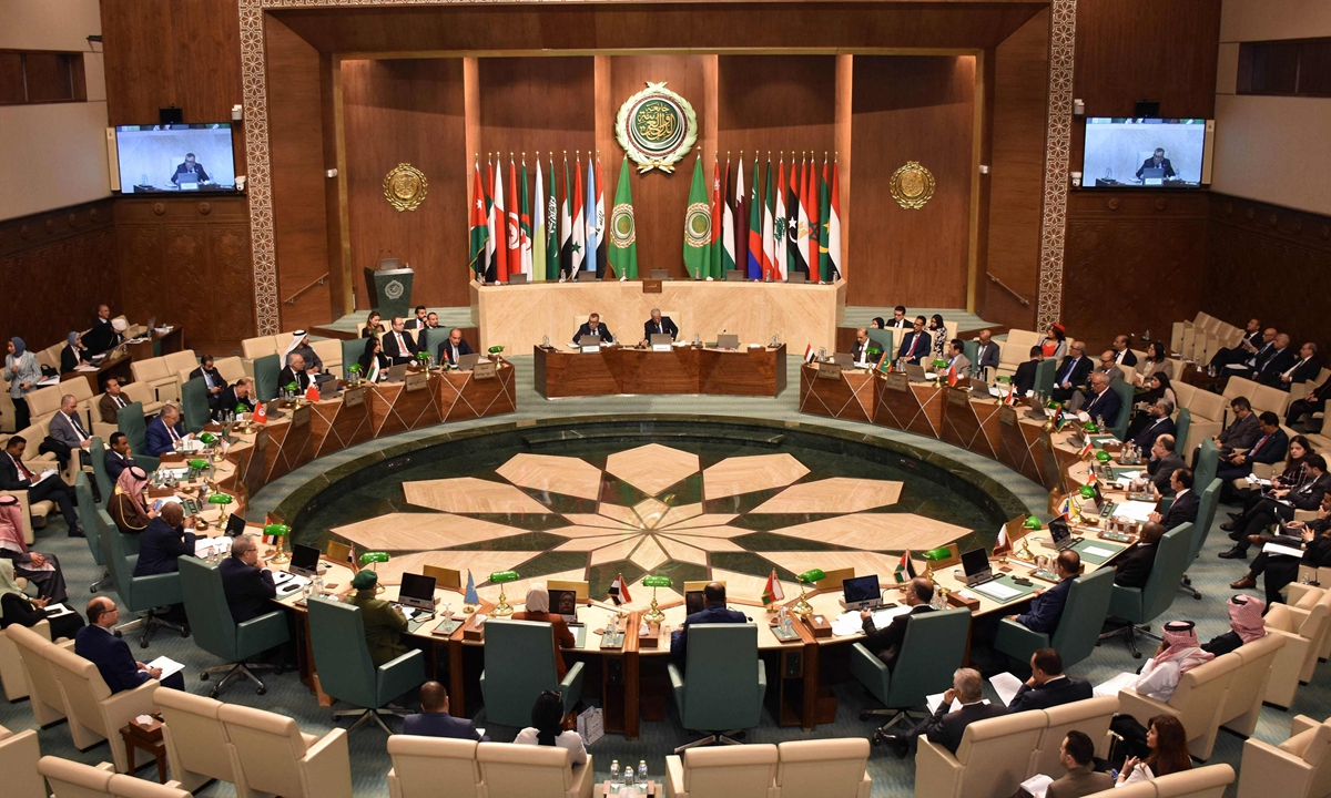 Ambassadors of the Arab League take part in an extraordinary meeting over Gaza at the organization's headquarters in Cairo on January 22, 2024. The meeting convened upon a request from Palestine to discuss ways of halting the war, which has killed more than 25,000 people since October 7, 2023. Photo: VCG