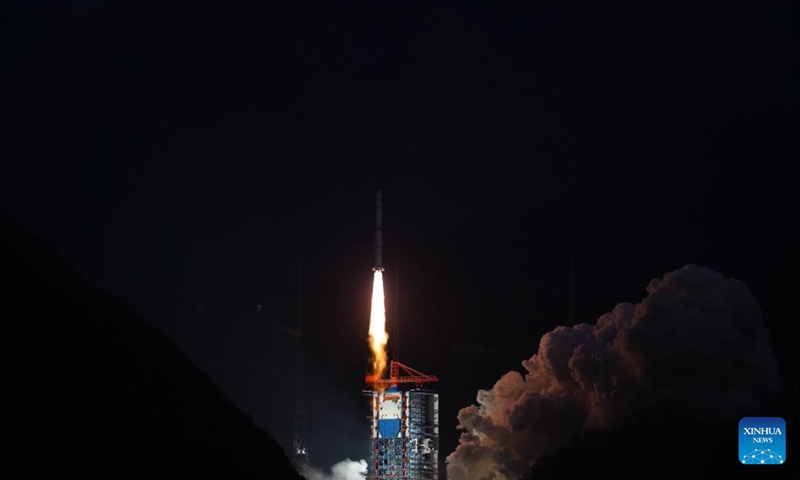 A Long March-2C carrier rocket carrying 11 Geely-02 constellation satellites blasts off from the Xichang Satellite Launch Center in southwest China's Sichuan Province, Feb. 3, 2024.