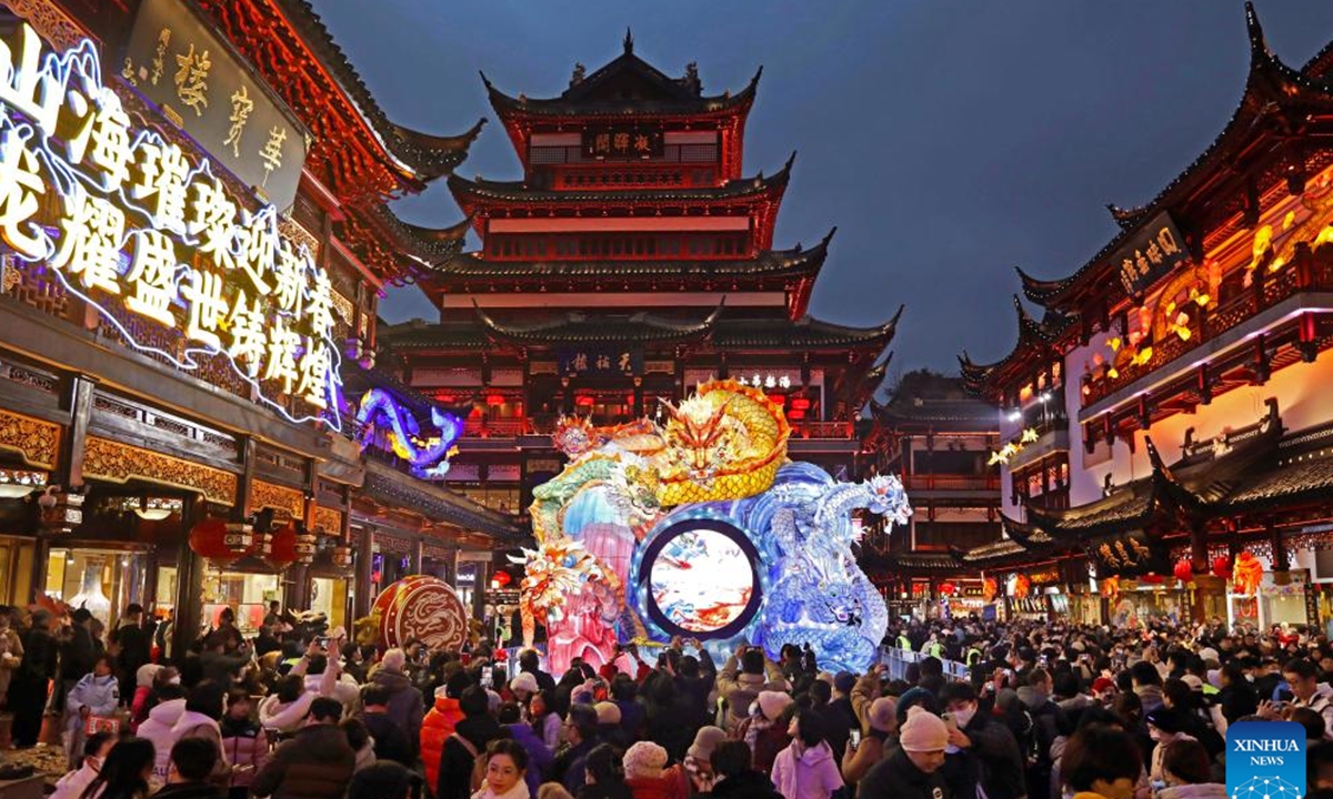 People visit the Yuyuan Garden lantern fair in Shanghai, east China, Jan. 21, 2024.