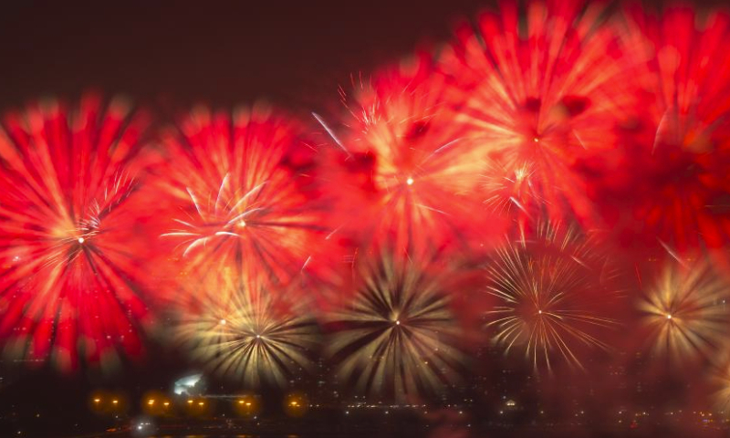 Fireworks in celebration of the Spring Festival illuminate the sky in Macao, south China, Feb. 16, 2024. (Xinhua/Cheong Kam Ka)