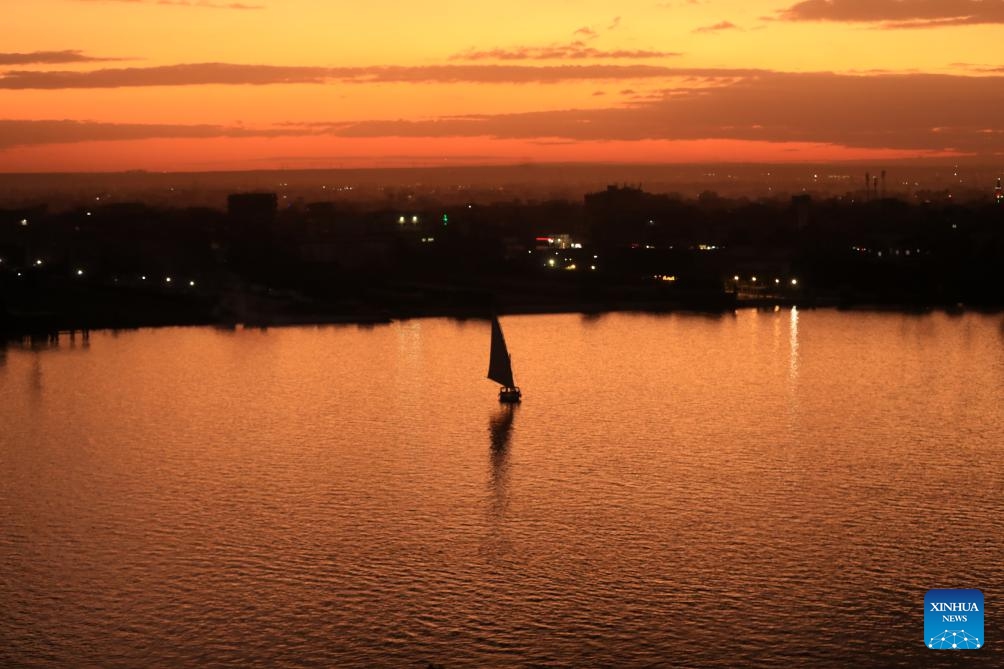 A boat sails on the Nile River at sunset in Cairo, Egypt, on Jan. 24, 2024.(Photo: Xinhua)