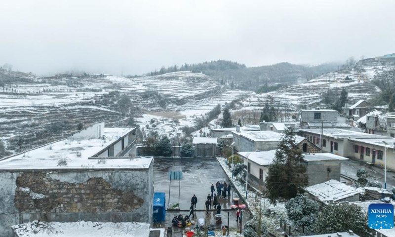 An aerial drone photo shows a temporary shelter in Liangshui Village of Tangfang Town, Zhenxiong County, southwest China's Yunnan Province, Jan. 24, 2024. The death toll from a landslide that struck a mountainous village in southwest China's Yunnan Province on Monday had climbed to 34 as of 5 p.m. Wednesday, local authorities said. Another 10 people are still missing, according to the local disaster relief headquarters.(Photo: Xinhua)