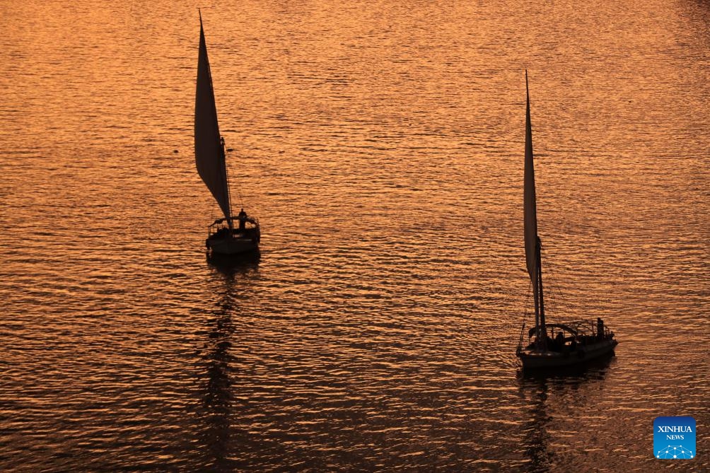 Boats sail on the Nile River at sunset in Cairo, Egypt, on Jan. 24, 2024.(Photo: Xinhua)