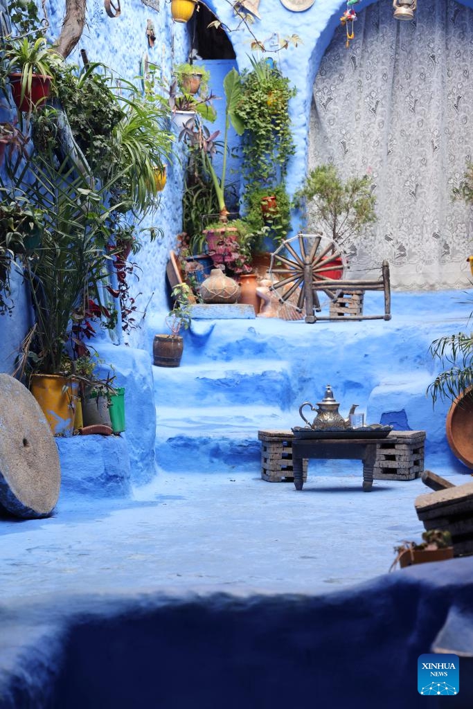 This photo taken on Jan. 29, 2024 shows a view of an alley in Chefchaouen, Morocco. Chefchaouen, known as the blue city for its colored walls and alleys, is a tourist destination in northern Morocco.(Photo: Xinhua)