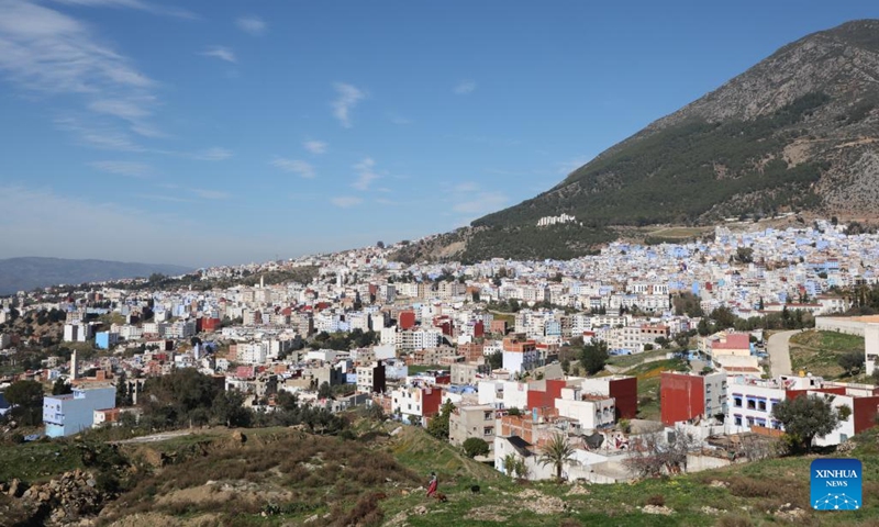 This photo taken on Jan. 29, 2024 shows a view of Chefchaouen, Morocco. Chefchaouen, known as the blue city for its colored walls and alleys, is a tourist destination in northern Morocco.(Photo: Xinhua)