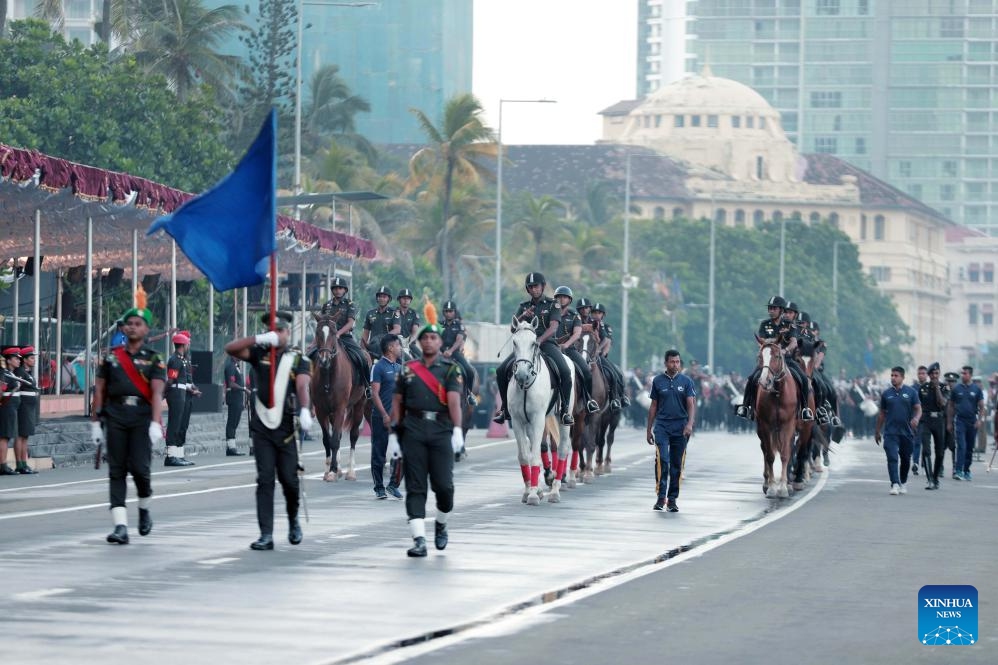 The Independence Day parade rehearsal is held in Colombo, Sri Lanka, Jan. 30, 2024. Sri Lanka will celebrate its 76th Independence Day on Feb. 4.(Photo: Xinhua)