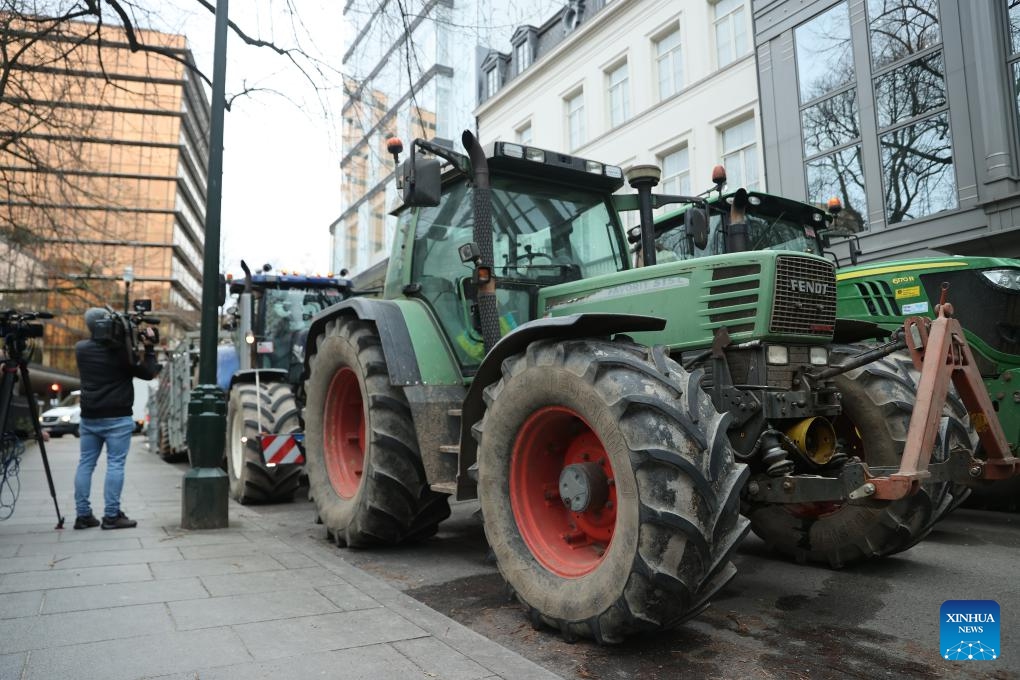 Belgian farmers participate in protests in Brussels - Global Times