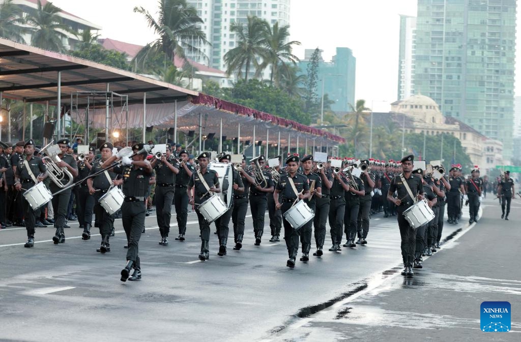 The Independence Day parade rehearsal is held in Colombo, Sri Lanka, Jan. 30, 2024. Sri Lanka will celebrate its 76th Independence Day on Feb. 4.(Photo: Xinhua)